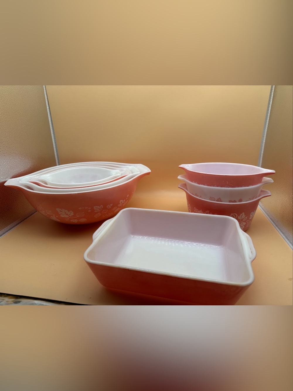 Gooseberry Pyrex Pink Floral Nesting Mixing Bowls and Baking Dish Set